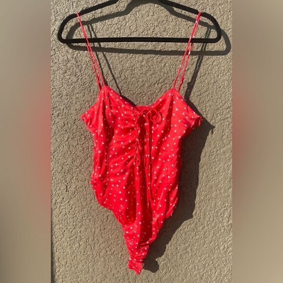 NWT Zara red & white star lace up bodysuit Sz M - Picture 2 of 10